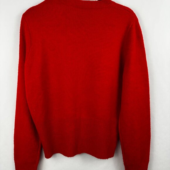 J Crew Crewneck Sweater 3 Gold Shoulder Buttons Bright Red Wool Mix Size L - Picture 4 of 7